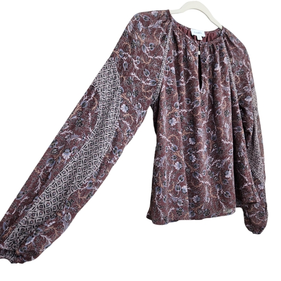 Evereve Cleo Floral Piff Long Sleeve Split Neck Blouse Top Fall Women's Size XS - Picture 6 of 11